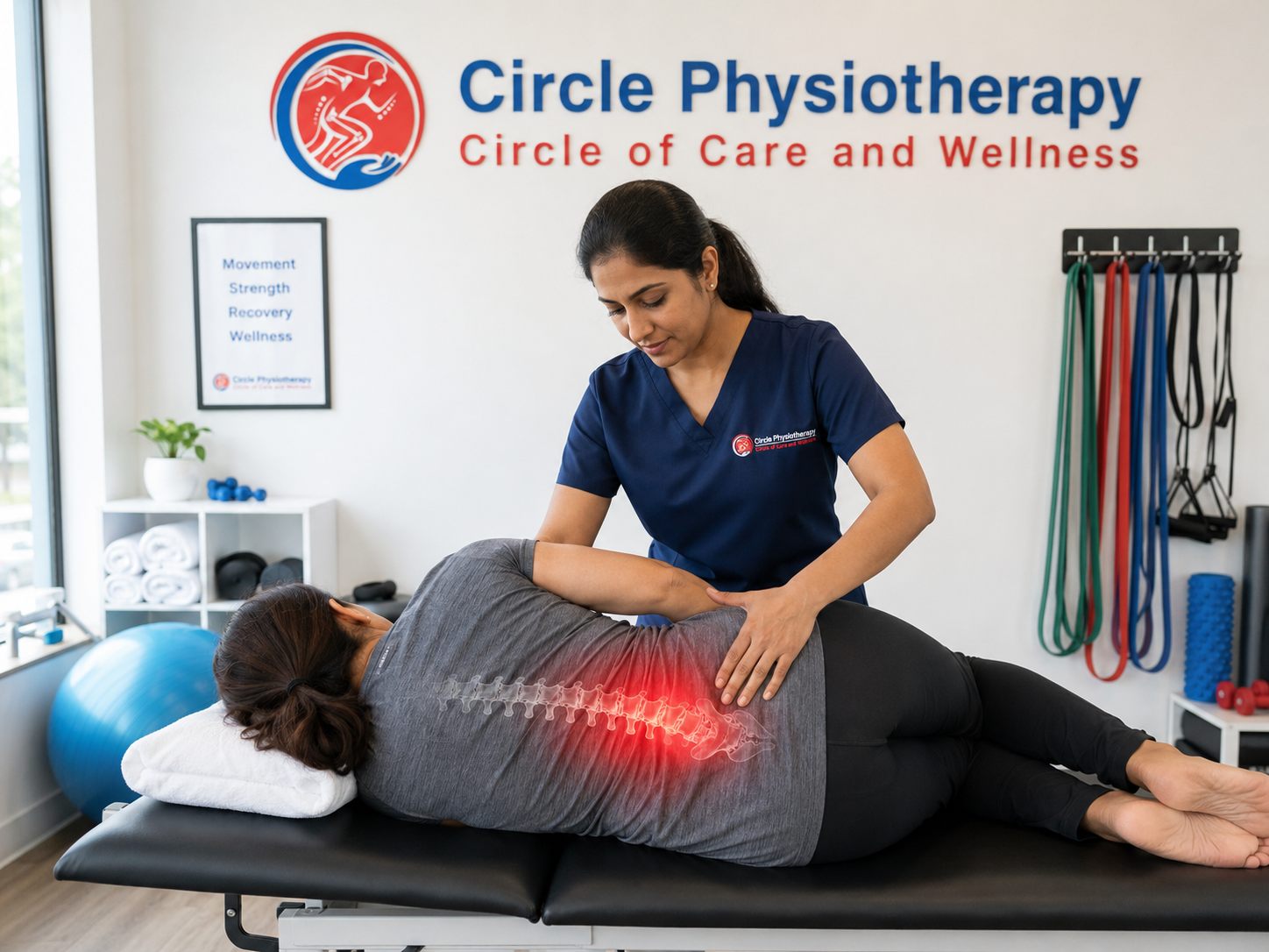 Registered chiropractor performing spinal adjustment for back pain at Circle Physiotherapy Brampton — best chiropractor in Brampton on McLaughlin Road